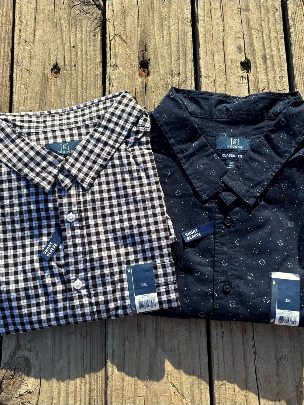 George Men’s Short Sleeve Button-Up Shirts - Black Plaid & Navy Pattern